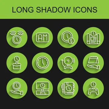 Set line Clock, Smart Tv time, Daily paper notepad, Gamepad of, Calendar and Stock Illustration