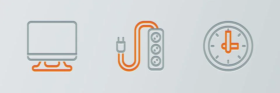 Set line Clock, Smart Tv and Electric extension icon. Vector Stock Illustration