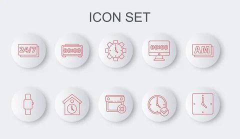 Set line Clock, Smartwatch, Time Management, 24 hours, Digital alarm clock Illustrazione stock
