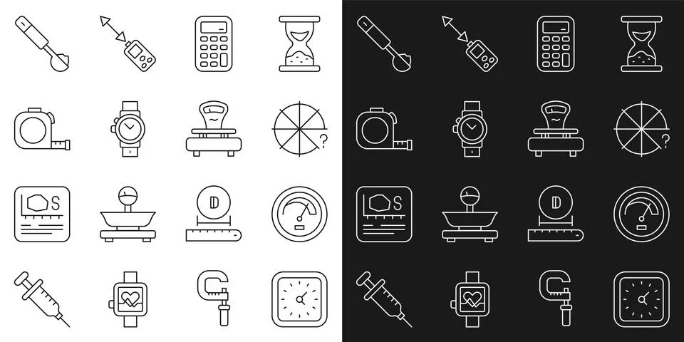 Set line Clock, Speedometer, Circle of pieces, Calculator, Wrist watch, Roulette Stockillustratie