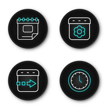 Set line Clock, Time flies on the clock, Calendar spring and  icon. Vector Illustrazione stock