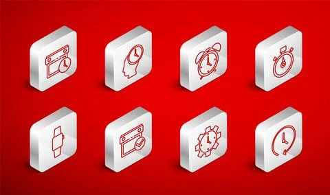 Set line Clock, Time Management, Alarm clock, Stopwatch, Calendar and, with.. イラスト素材