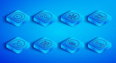 Set line Clock, Unknown search, Snowflake, QR code, Wheat, Temperature wash Stock Illustration