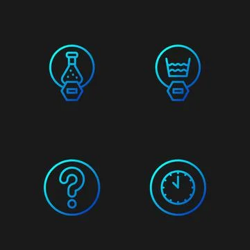 Set line Clock, Unknown search, Test tube and flask and Delicate wash. Gradie 스톡 일러스트