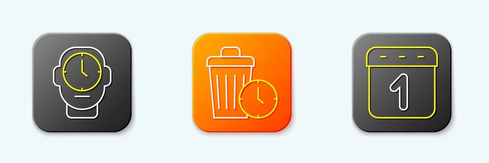 Set line Clock, Waste of time and Calendar icon. Vector Stock Illustration