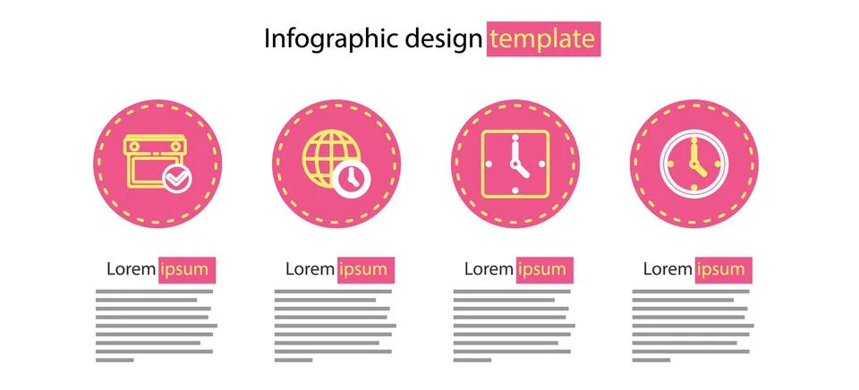 Set line Clock, World time and Calendar with check mark icon. Vector Stock Illustration