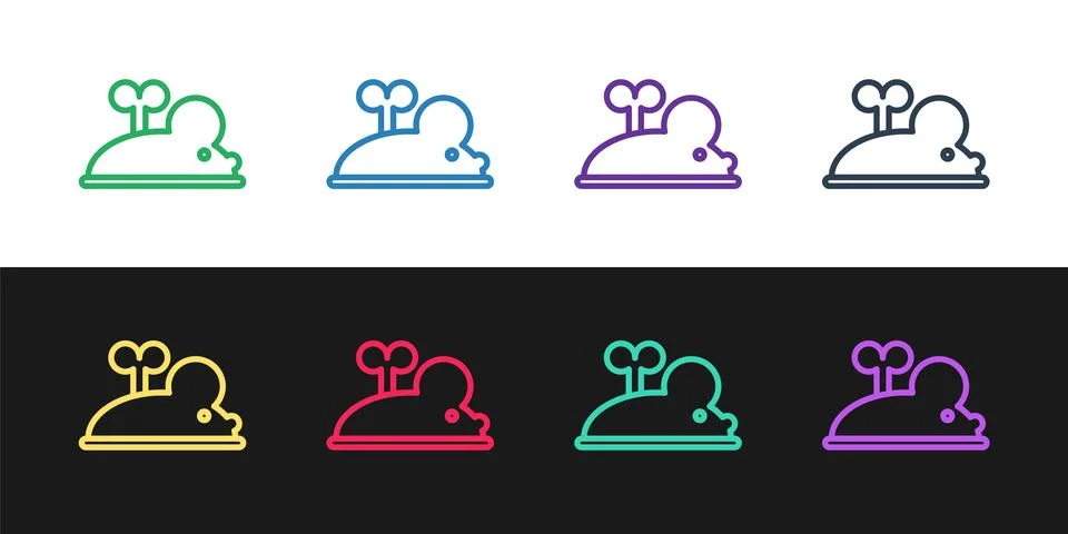 Set line Clockwork mouse icon isolated on black and white background. Wind up 스톡 일러스트