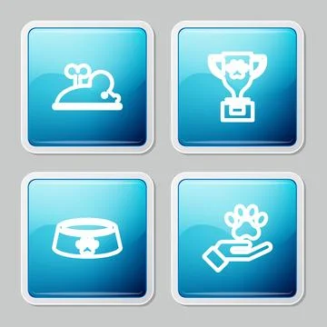 Set line Clockwork mouse, Pet award, food bowl and Hands with animals footprint Stock Illustration