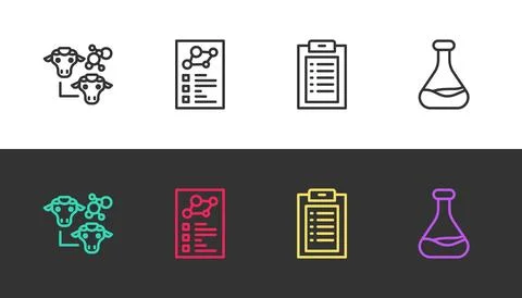 Set line Cloning, Clinical record,  and Test tube and flask on black and wh.. Ilustração Stock