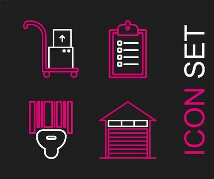 Set line Closed warehouse, Scanner scanning bar code, Verification of deliv.. 스톡 일러스트