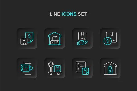 Set line Closed warehouse, Verification of delivery list, Scale with cardbo.. 스톡 일러스트