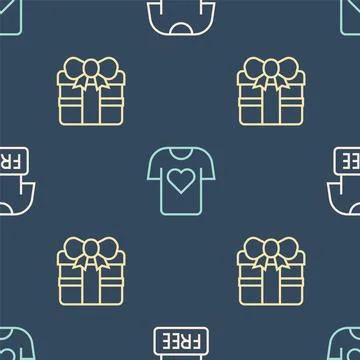 Set line Clothes donation, Gift box and on seamless pattern. Vector Illustrazione stock