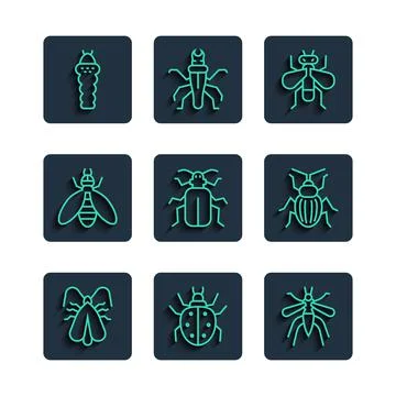 Set line Clothes moth, Mite, Mosquito, Insect fly, Chafer beetle, Bee, Larva Stock Illustration