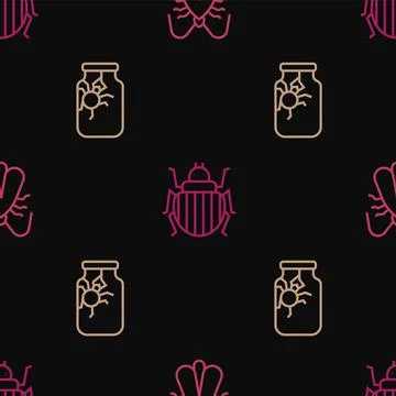 Set line Clothes moth, Spider in jar and Colorado beetle on seamless pattern Illustrazione stock