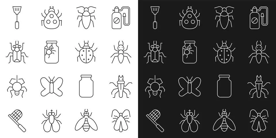 Set line Clothes moth, Termite, Ant, Cockroach, Spider in jar, Beetle bug, Fly Stock Illustration