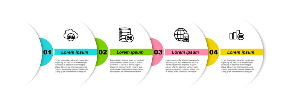 Set line Cloud 5G network, Server, Globe Sim Card and . Business infographic Stock Illustration