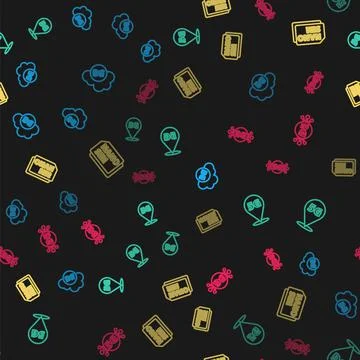 Set line Cloud 5G network, Location, Nano Sim Card and on seamless pattern イラスト素材