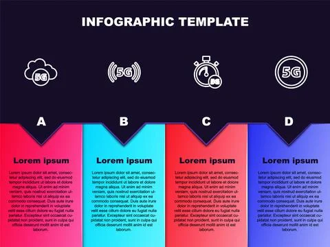 Set line Cloud 5G network, , Digital speed meter and . Business infographic 스톡 일러스트