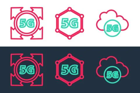 Set line Cloud 5G network, and icon. Vector Stockillustratie