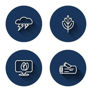 Set line Cloud and lightning, Leaf, Location with leaf and Wooden log with long Illustrazione stock