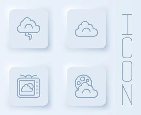 Set line Cloud and lightning, Weather forecast and with moon. White square Stock Illustration