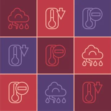 Set line Cloud and lightning, Thermometer and  icon. Vector Illustrazione stock
