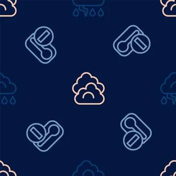 Set line Cloud and lightning, Thermometer and on seamless pattern. Vector 스톡 일러스트