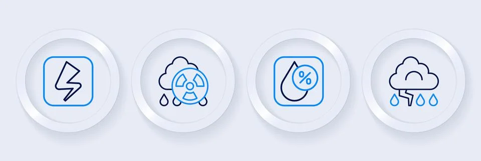 Set line Cloud and lightning, Water drop percentage, Acid rain radioactive .. Stock Illustration