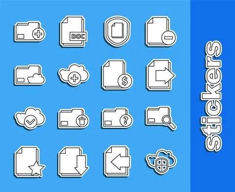 Set line Cloud and shield, Search concept with folder, Next page arrow, Document Stockillustratie