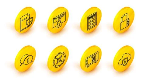 Set line Cloud and shield, Safe, Protection of personal data, combination lock Stockillustratie