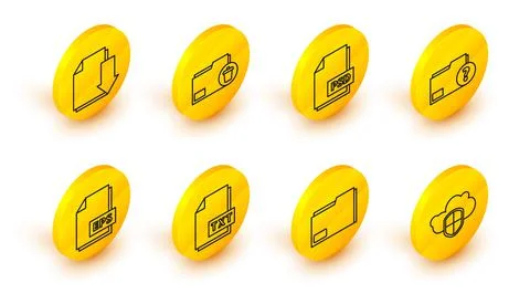 Set line Cloud and shield, Document folder, TXT file document, EPS, Unknown, PSD Stock Illustration