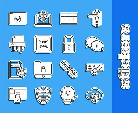 Set line Cloud and shield, Password protection safety access, Protection of Stock Illustration