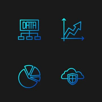 Set line Cloud and shield, Pie chart infographic, Data analysis and Financial 스톡 일러스트