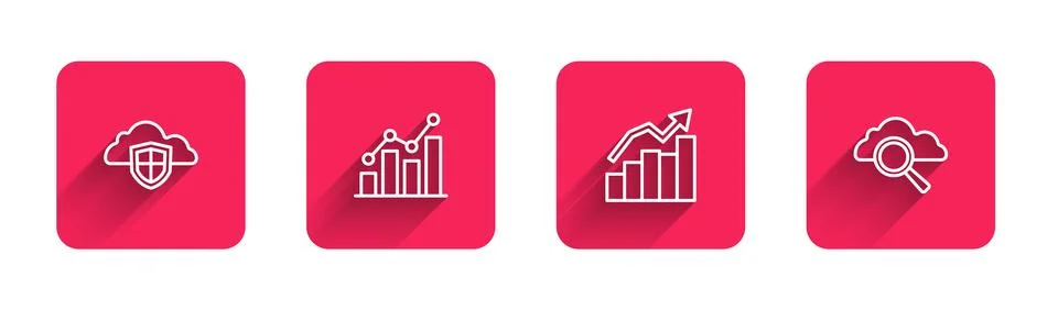Set line Cloud and shield, Pie chart infographic, Financial growth and Search Illustrazione stock