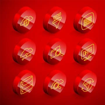 Set line Cloud and shield, Binary code, Network cloud connection, Search with 스톡 일러스트