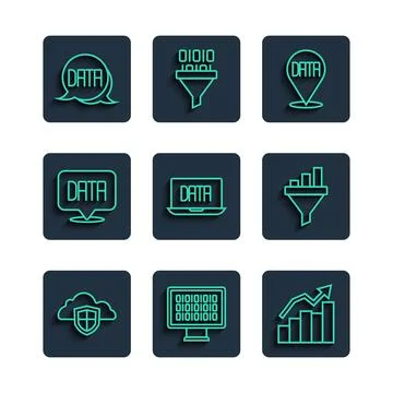 Set line Cloud and shield, Binary code, Financial growth, Data analysis, an.. Stock Illustration