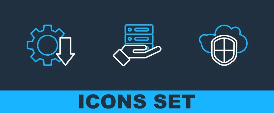 Set line Cloud and shield, Cost reduction and Server, Data, Web Hosting ico.. Stock Illustration