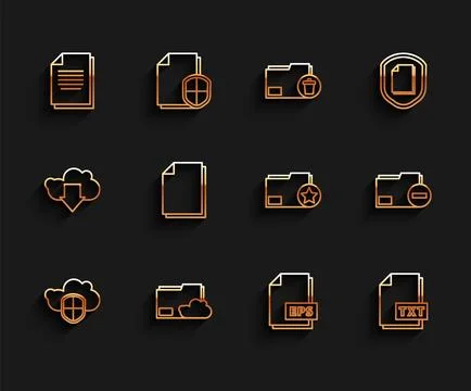 Set line Cloud and shield, storage text document folder, Document, EPS file.. Stock Illustration