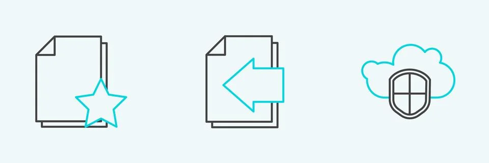 Set line Cloud and shield, Document with star and Next page arrow icon. Vecto Stock Illustration
