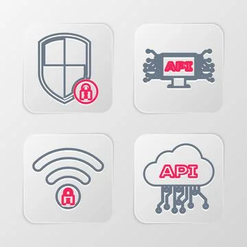 Set line Cloud api interface, Wifi locked, Computer and Shield security with イラスト素材