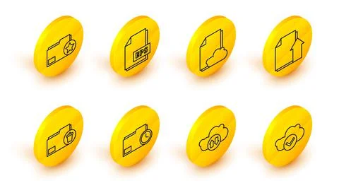 Set line Cloud with check mark, download and upload, Document folder clock Stock Illustration
