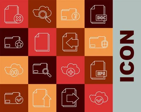 Set line Cloud with check mark, EPS file document, Document folder protection Stock Illustration