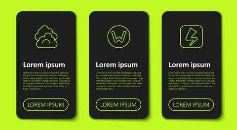 Set line Cloud, Compass north and Lightning bolt. Business infographic template Stock Illustration