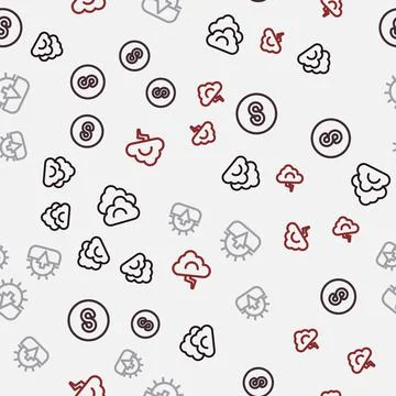Set line Cloud, Compass south, Sunset and and lightning on seamless pattern Stock Illustration