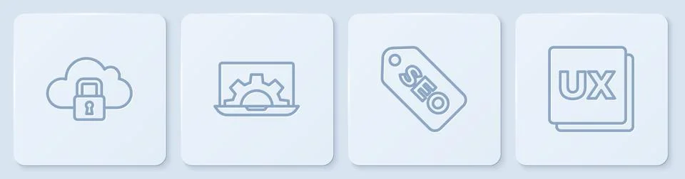 Set line Cloud computing lock, SEO optimization, Web development and UI or UX イラスト素材