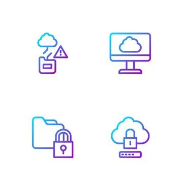 Set line Cloud computing lock, Folder and, technology data transfer and イラスト素材