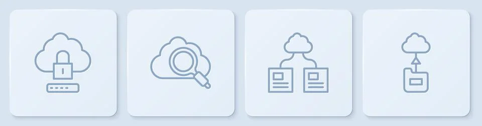 Set line Cloud computing lock, technology data transfer, Search cloud and Stockillustratie