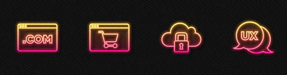 Set line Cloud computing lock, UI or UX design, Online shopping on screen and Stock Illustration