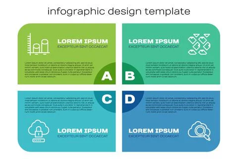 Set line Cloud computing lock, Data analysis, Search cloud and stream. Business Illustrazione stock