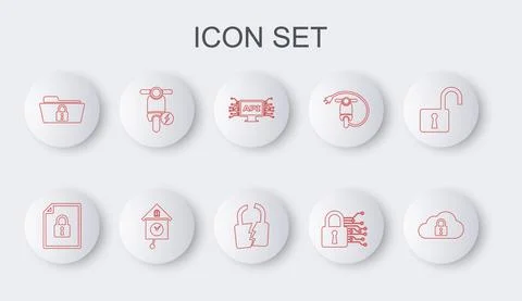 Set line Cloud computing lock, Document and, Computer api interface, Cyber 스톡 일러스트